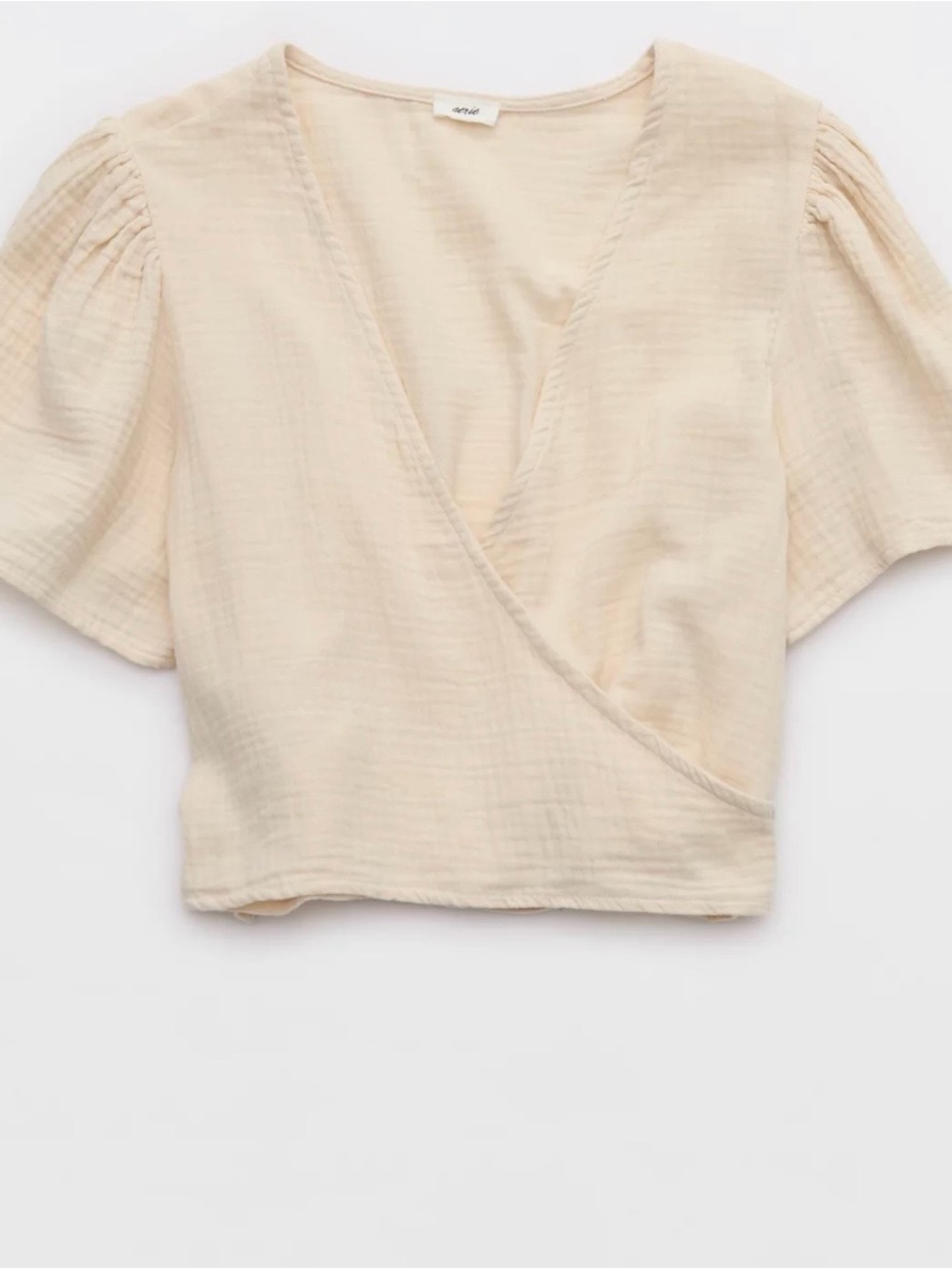 aerie Soft Cream Gauze Cropped Wrap Top Size XS New With Tags